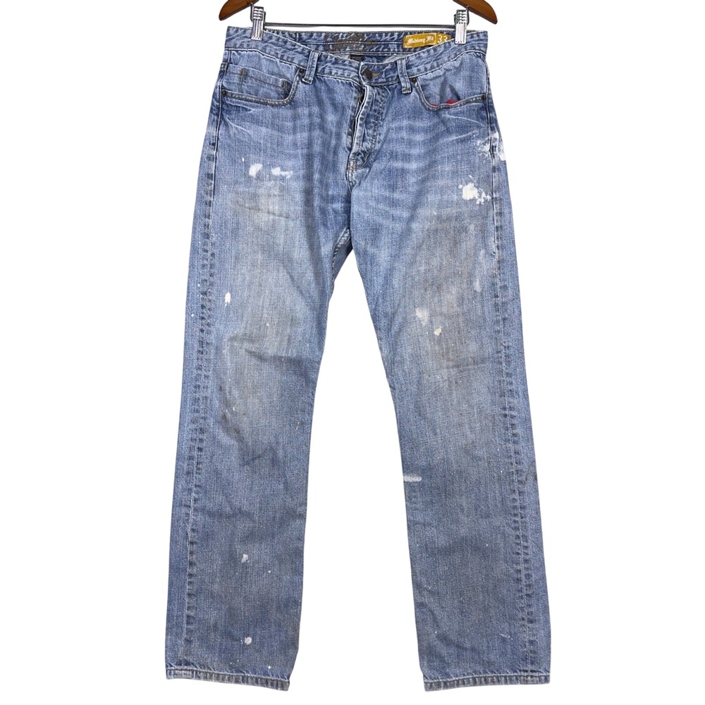 O'Neill Midway Baggy Y2K Jeans Mens 33 Distressed Paint Splatter Blue Skate